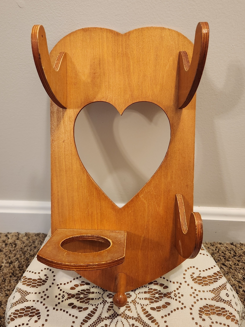 Wooden Wall-Mounted Hair Dryer & Styling Tool Caddy With Heart Cut-Out